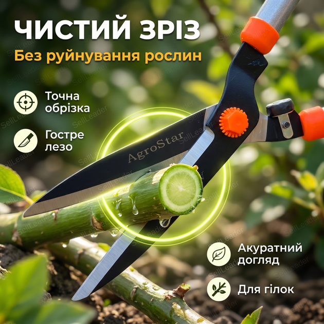 Ножиці садові AgroStar мод.097 68см для зрізу живоплоту кущів гілок загартована сталь секатор ручний - Фото 2 Ножиці садові AgroStar мод.097 68см для зрізу живоплоту кущів гілок загартована сталь секатор ручний - зображення 2