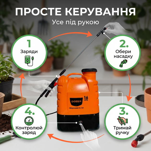 Акумуляторний обприскувач 38х18,5х53см 16л для добрива дезинфекції напруга 12В садовий ранцевий помаранчевий - зображення 8