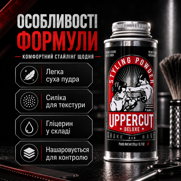 Пудра для укладання волосся Uppercut Deluxe Styling Powder 20 г чоловіча стайлінг-пудра для об’єму, текстури, матового ефекту - зображення 2