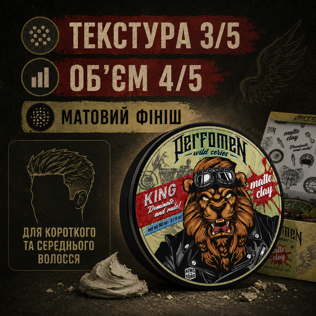 Матова глина для укладки волосся PerfomeN Matte Clay KING 90 мл сильна фіксація для короткого та середнього волосся - Фото 3 Матова глина для укладки волосся PerfomeN Matte Clay KING 90 мл сильна фіксація для короткого та середнього волосся - зображення 3