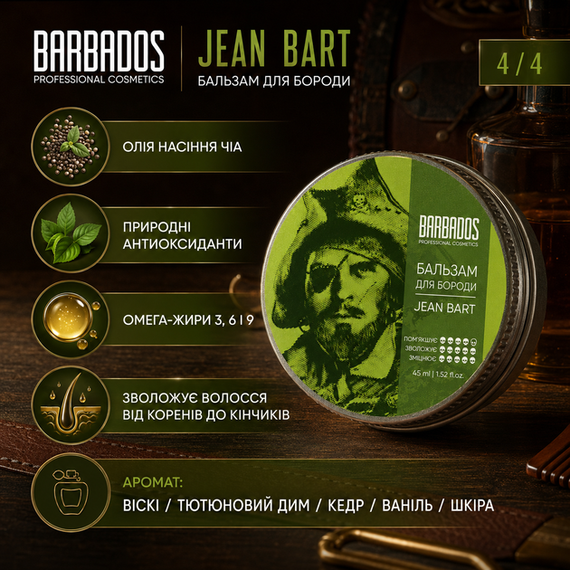 Бальзам для бороди BARBADOS Jean Bart 45 мл для зволоження пом’якшення та зміцнення волосся бороди - зображення 4
