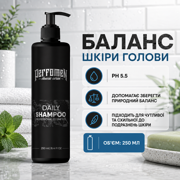 Ежедневный шампунь для волос PerfomeN Daily Shampoo 250 мл pH 5.5 для мягкого очищения кожи головы - Фото 2 Ежедневный шампунь для волос PerfomeN Daily Shampoo 250 мл pH 5.5 для мягкого очищения кожи головы - изображение 2