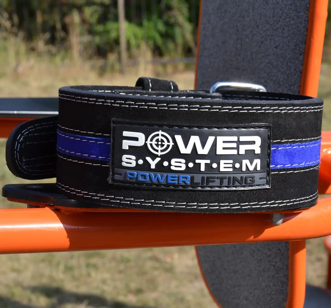 Пояс для пауерліфтингу шкіряний Power System PS-3800 - чорно-синій/розмір M - зображення 4