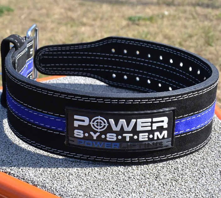 Пояс для пауерліфтингу шкіряний Power System PS-3800 - чорно-синій/розмір M - зображення 5