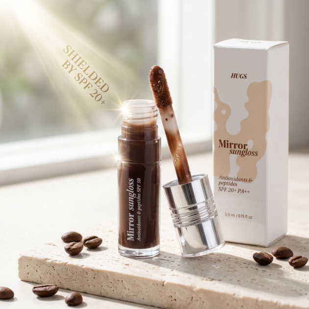 Солнцезащитный блеск для губ HUGS Mirror Sungloss Cold Brew SPF 20+ PA++ 5,5 мл - изображение 4