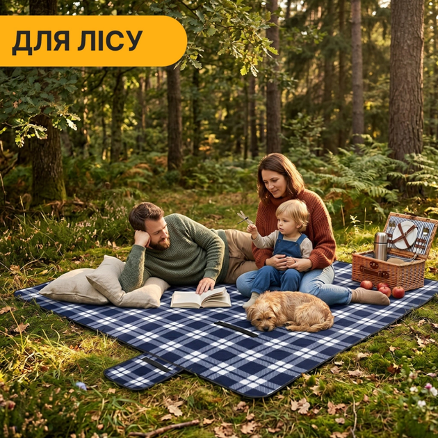 Пляжный коврик складной 200×200 см подстилка для пляжа туристический коврик для пикника сумка коврик водонепроницаемый Синий в клетку - изображение 6