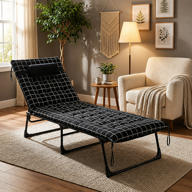 Похідна розкладачка з матрацом 193х68х30 см садовий лежак-шезлонг туристичний розкладне ліжко коропове до 150 кг Темно-сірий - зображення 6