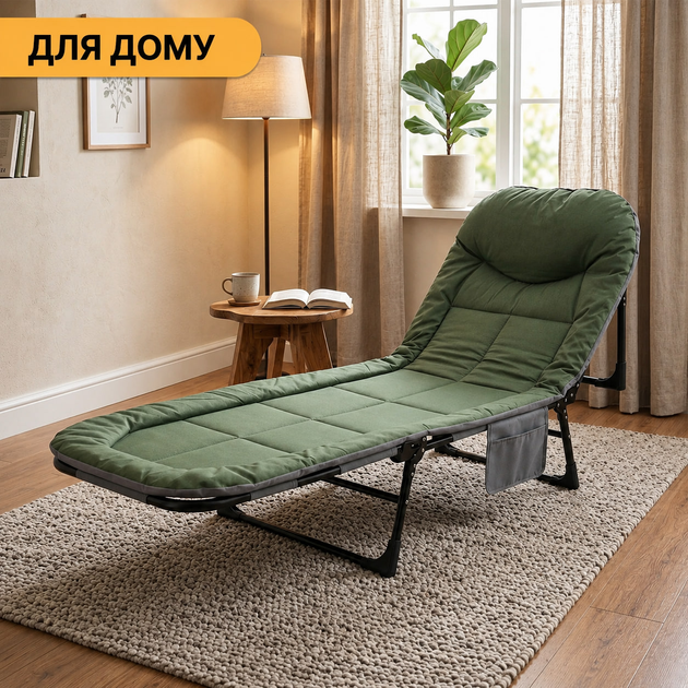 Туристична розкладачка з матрацом 200×64×32 см похідна розкладачка лежак з регулюванням спинки розкладне ліжко коропове до 150 кг шезлонг для кемпінгу Зелений - зображення 11