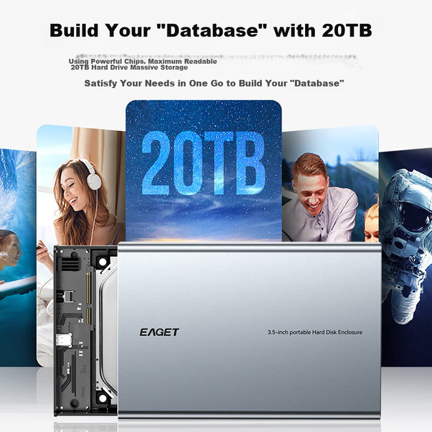 Корпус EAGET Type-C 3.1 для SSD/HDD 2.5/3.5" алюминиевый - изображение 6