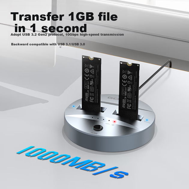 Адаптер GODO M.2 для клонирования жестких дисков SSD с двумя отсеками, NVME USB 3.2 - изображение 4