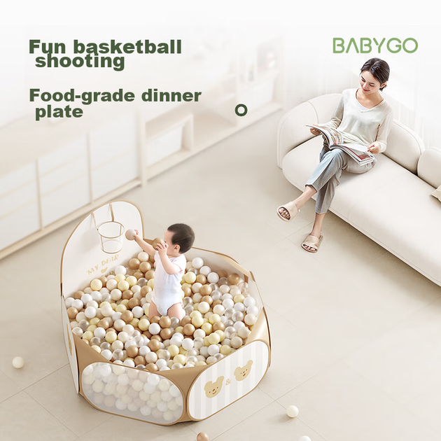 BG-BABYGO Складаний дитячий басейн з кульками, ігровий парканчик зі стрибаючими кульками, барвистий дитячий ігровий майданчик з кульками для дому. - зображення 5