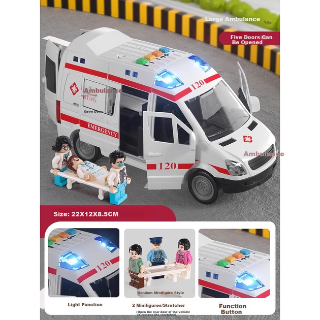 Игрушечная машина скорой помощи Mabaozibao для детей 1-3 лет, с большими открывающимися дверями, детская модель суперкара, развивающая игрушка для мальчиков и девочек. - изображение 9