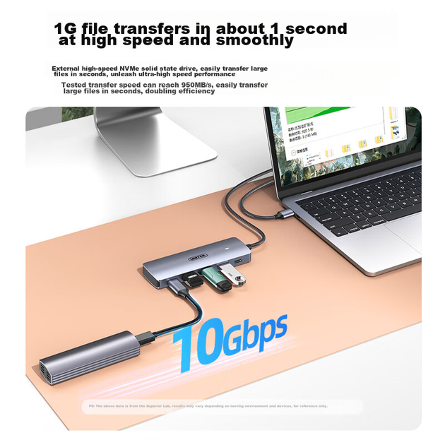 USB-концентратор UNITEK USB 3.2, высокоскоростная док-станция расширения 10G с блоком питания Type-C, 4-портовый концентратор Gen2, док-станция расширения USB для ноутбука и настольного компьютера длиной 0,3 метра. - изображение 6