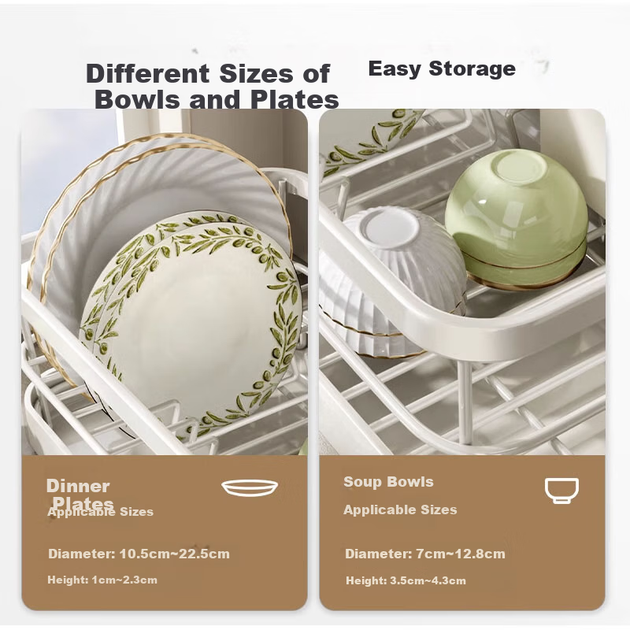 Сушилка для посуды Jingyan Kitchen, подставка для мисок с дренажными отверстиями, органайзер для столовых приборов, сушилка для посуды, настольная полка для хранения мисок и тарелок. - изображение 5