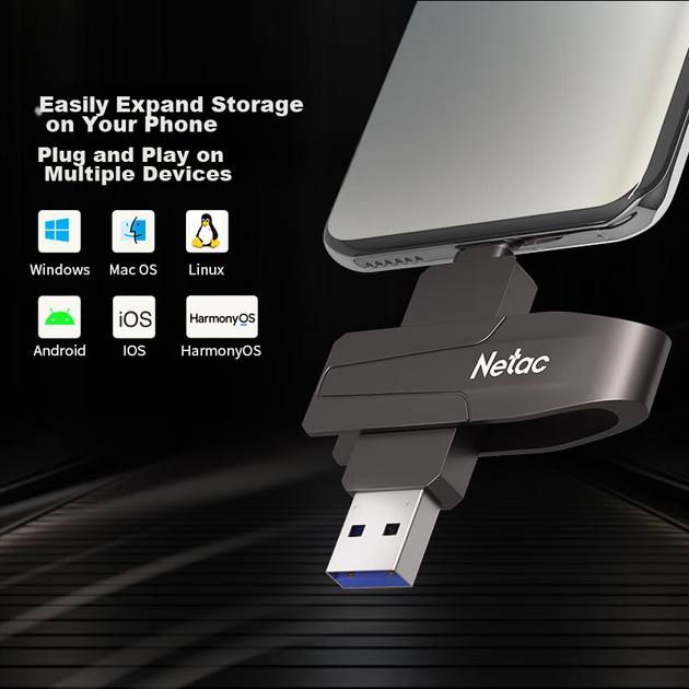 Твердотільний флеш-накопичувач Netac 256 ГБ USB 3.2, флеш-накопичувач US8 Type-C з двома інтерфейсами, швидкість читання 530 МБ/с, швидкість запису 450 МБ/с, мобільний SSD для телефонів та комп'ютерів, блискавично швидка продуктивність - изображение 4