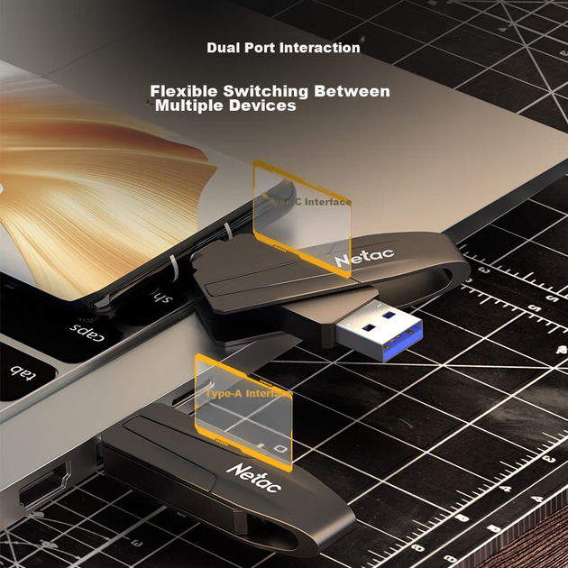 Твердотільний флеш-накопичувач Netac 256 ГБ USB 3.2, флеш-накопичувач US8 Type-C з двома інтерфейсами, швидкість читання 530 МБ/с, швидкість запису 450 МБ/с, мобільний SSD для телефонів та комп'ютерів, блискавично швидка продуктивність - изображение 6