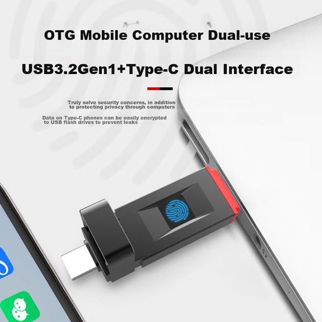 USB-флеш-накопитель Thinkplus Lenovo 256 ГБ с защитой от отпечатков пальцев, интерфейсом USB 3.2 с Type-C, защитой паролем, защитой от протечек, для мобильных телефонов и компьютеров, офисного использования, серия FU100. - изображение 5