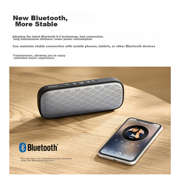 Беспроводная мини-колонка EDIFIER M125 с Bluetooth, портативная, для использования на открытом воздухе, стильная колонка для кемпинга, удобная для мобильных телефонов и компьютеров, с голосовым подсказкой при оплате, серая. - изображение 5