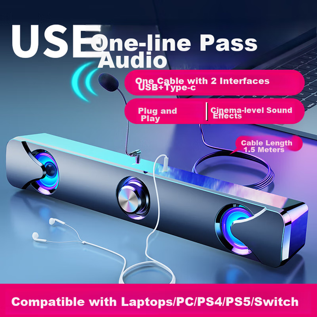Колонки комп'ютерні Saida Bluetooth мультимедійні настільні з навушниками USB/TPC V-110 - зображення 5