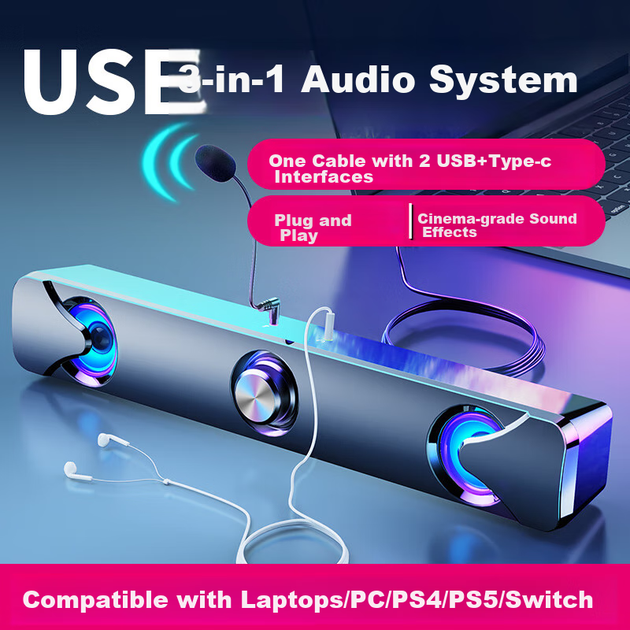 Колонки комп'ютерні Saida Bluetooth мультимедійні настільні з навушниками USB/TPC V-110 - зображення 9