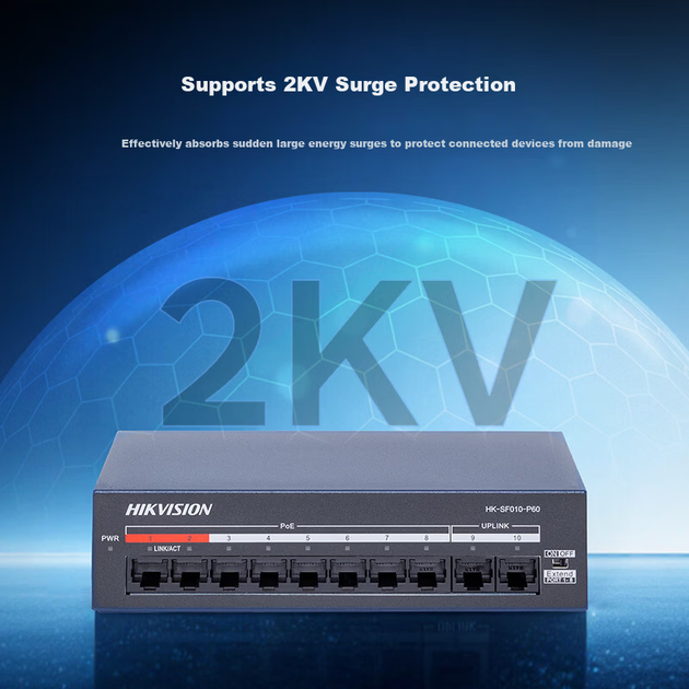 Комутатор HIKVISION POE 10-портовий некерований для відеоспостереження DS-XS10 - зображення 6