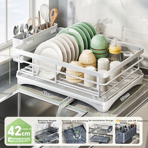 Стійка для зберігання речей Shuaishi Kitchen, стійка для посуду з сушарем, сушарка для мисок і тарілок, органайзер для посуду, стійка для посуду, полиця для сушарки - зображення 5