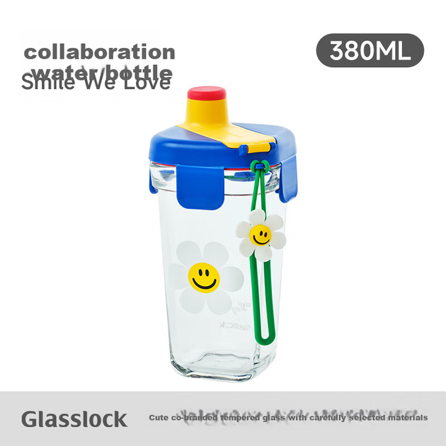 Бутылка для воды GLASSLOCK Wigglewiggle стеклянная 380мл цветочный принт - изображение 4