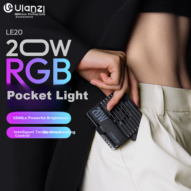 Ulanzi LE20 20W RGB Pocket Fill Light Live Streaming Beauty Light Professional Portable LED Video Light for Mobile Phone Camera Small Indoor Outdoor Photography Light - изображение 4
