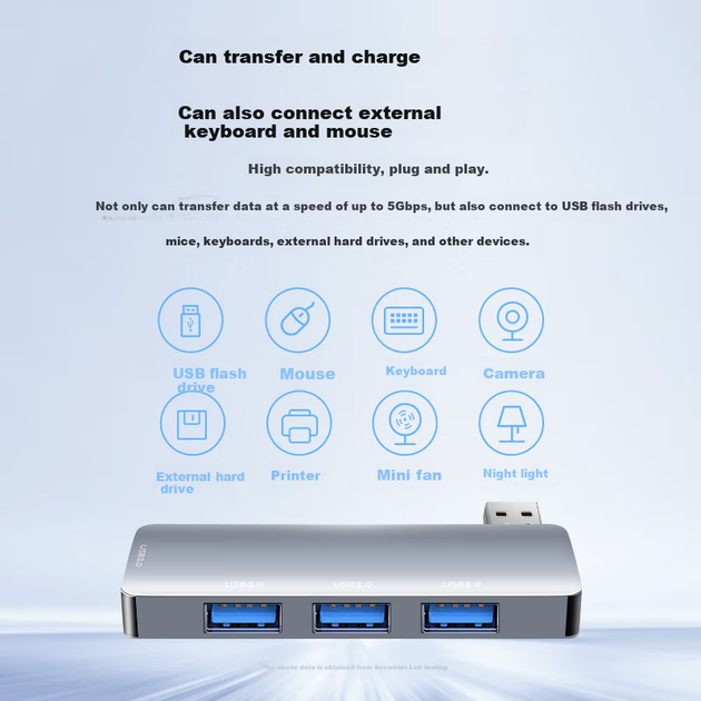 Розгалужувач-хаб Isky USB 3.0, високошвидкісний 4-портовий розширювальний хаб-док, 4-портовий USB-хаб-адаптер для ноутбука з одним підключенням та клейкою основою - зображення 5