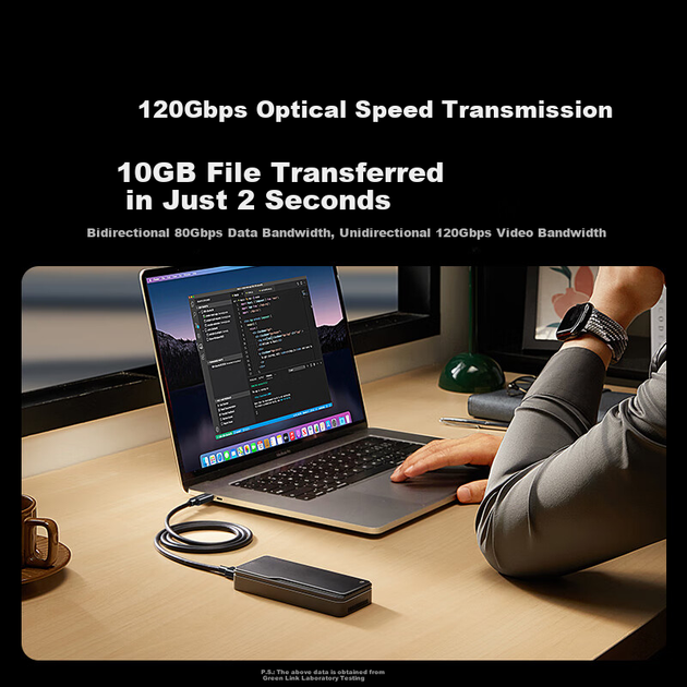 Кабель UGREEN Thunderbolt 5 сертифікований Intel, USB4, PD 240 Вт, Type-C, для 16K - зображення 6