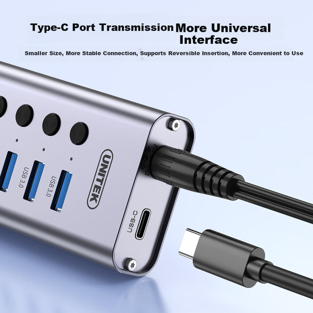 UNITEK USB 3.0 хаб, високошвидкісний 10-портовий розширювач, концентратор-хаб з блоком живлення, один перемикач керування, комп'ютерний інтерфейс, адаптер для док-станції з одним USB-портом H1315A - зображення 9