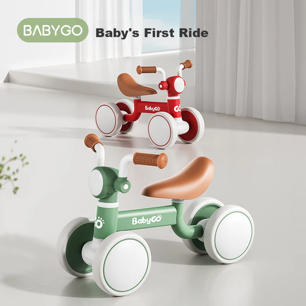 Дитячий балансувальний велосипед BG-BABYGO для віку 1-3 роки, чотириколісний самокат, ходунки для малюків, безпедальна іграшка-планер, рубіново-червоний - зображення 4