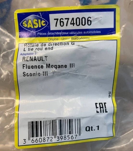 Рулевой наконечник SASIC 7674006 LH RENAULT MEGANE 3 - Фото 9 Рулевой наконечник SASIC 7674006 LH RENAULT MEGANE 3 - изображение 9