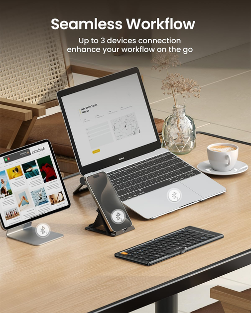 Складана Bluetooth клавіатура ProtoArc XK04 бездротова портативна з чохлом з PU шкіри для iPad iPhone планшета чорна - зображення 5