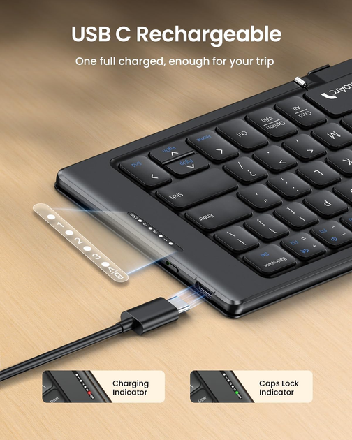 Складана Bluetooth клавіатура ProtoArc XK04 бездротова портативна з чохлом з PU шкіри для iPad iPhone планшета чорна - зображення 8