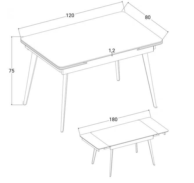 Стол OSLO CERAMIC 120(180)*80 серый глянец/черный каркас - изображение 4