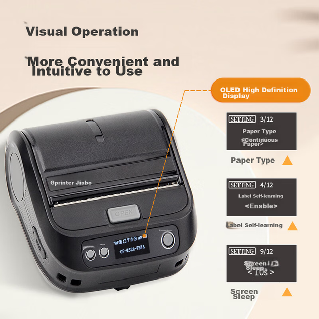 Портативний принтер Gprinter GP-M324 синього кольору, друк клейких етикеток для одягу, супермаркетів, роздрібної торгівлі, складу та логістики - изображение 2