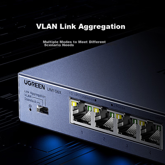 Комутатор UGREEN 2.5G з 8 електричними портами 2.5G + оптичним портом 10G, підтримка VLAN/агрегації каналів, мережевий розгалужувач у сталевому корпусі, підтримка модема-стіка, NAS-сервера та оптичного модема 35049. - зображення 10