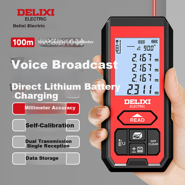 DELIXI ELECTRIC Інфрачервоний лазерний далекомір ручний високоточний електронний лінійка побутовий вимірювальний інструмент літієва батарея голос 100 м - Фото 4 DELIXI ELECTRIC Інфрачервоний лазерний далекомір ручний високоточний електронний лінійка побутовий вимірювальний інструмент літієва батарея голос 100 м - изображение 4