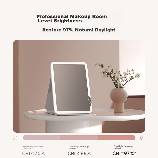 Зеркало для макияжа DOCOLAB LED с подсветкой портативное складное настольное - изображение 6