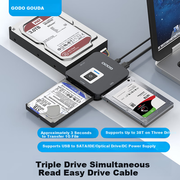 Механічний конвертер для жорстких дисків GODO, мобільний кабель SATA Easy Drive, 3,5-дюймовий IDE-USB 3.0, зовнішній розширювальний корпус для настільного комп'ютера, ноутбука та старих SSD-накопичувачів. - зображення 4