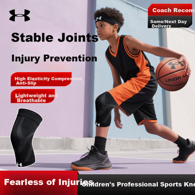 Наколенники Under Armour детские спортивные, для баскетбола и бадминтона, черные, размер M - изображение 4
