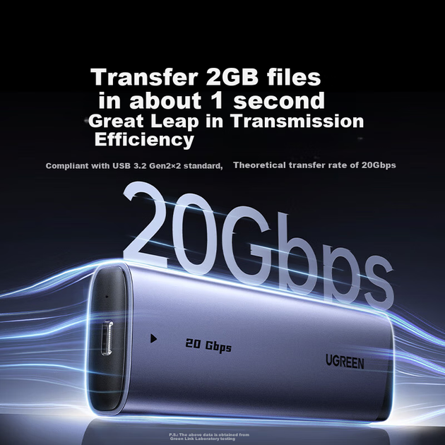 Корпус для зовнішнього SSD-накопичувача UGREEN M.2 NVMe/SATA з двома протоколами 20 Гбіт/с, сумісний з ноутбуками, настільними комп'ютерами та телефонами Apple 17, портативний корпус для зовнішнього SSD-накопичувача 55150 - зображення 5