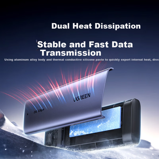 Корпус для зовнішнього SSD-накопичувача UGREEN M.2 NVMe/SATA з двома протоколами 20 Гбіт/с, сумісний з ноутбуками, настільними комп'ютерами та телефонами Apple 17, портативний корпус для зовнішнього SSD-накопичувача 55150 - зображення 6