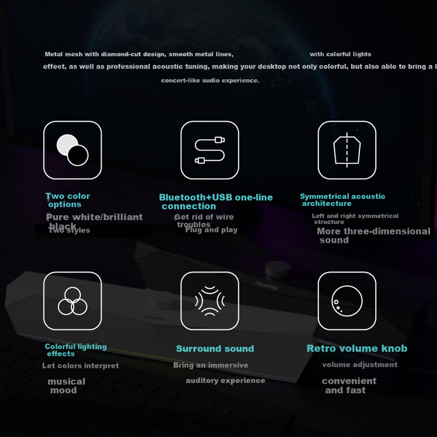 Компьютерные колонки COLORFIRE Bluetooth 5.3, настольные игровые RGB-подсветка, акустическая система для ПК и ноутбуков, USB-сабвуфер, рождественский подарок CF100, черные - изображение 4