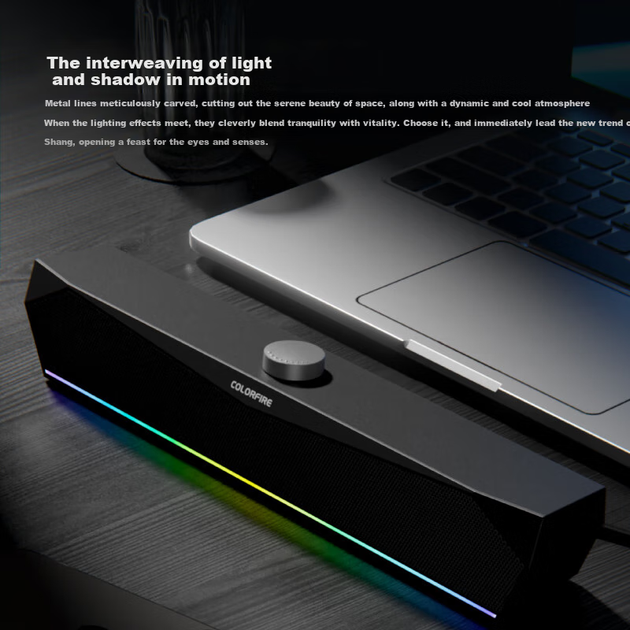 Компьютерные колонки COLORFIRE Bluetooth 5.3, настольные игровые RGB-подсветка, акустическая система для ПК и ноутбуков, USB-сабвуфер, рождественский подарок CF100, черные - изображение 6