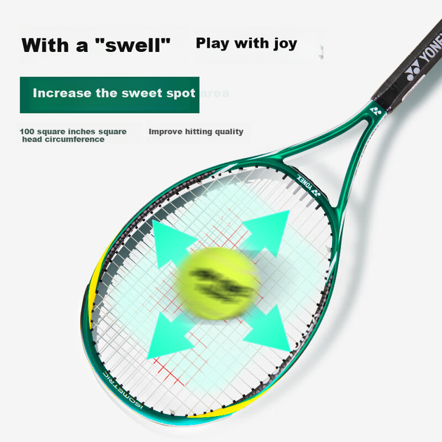 Тенісна ракетка YONEX, композитна, для початківців, SMASH HEAT, зелена, з попередньо натягнутими шнурами, подарунок у комплекті - Фото 4 Тенісна ракетка YONEX, композитна, для початківців, SMASH HEAT, зелена, з попередньо натягнутими шнурами, подарунок у комплекті - зображення 4