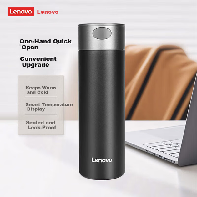 Термос Lenovo 316L з нержавіючої сталі, ізольований, 480 мл, чорний - зображення 4
