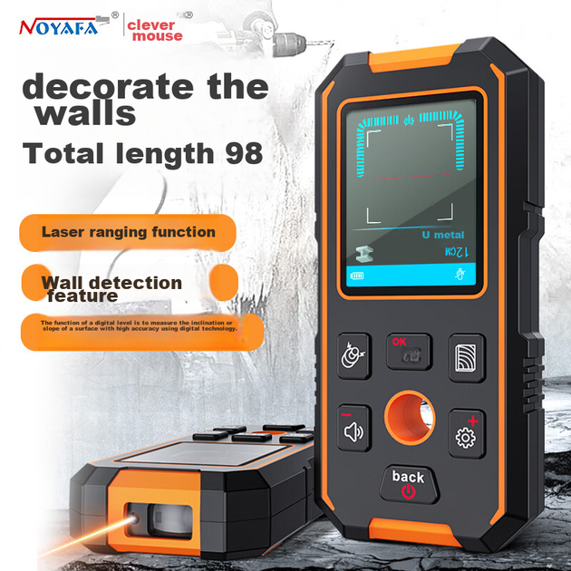 Детектор стін Jingmingshu NF-513S Kit, детектор металевої арматури та дроту, тривхідний з функцією лазерного дальноміра - Фото 4 Детектор стін Jingmingshu NF-513S Kit, детектор металевої арматури та дроту, тривхідний з функцією лазерного дальноміра - изображение 4