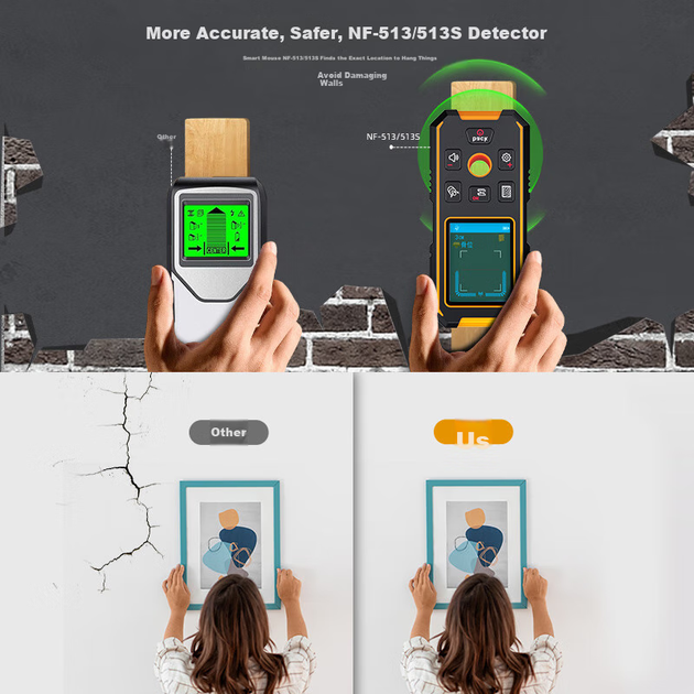 Детектор стін Jingmingshu NF-513S Kit, детектор металевої арматури та дроту, тривхідний з функцією лазерного дальноміра - Фото 8 Детектор стін Jingmingshu NF-513S Kit, детектор металевої арматури та дроту, тривхідний з функцією лазерного дальноміра - изображение 8